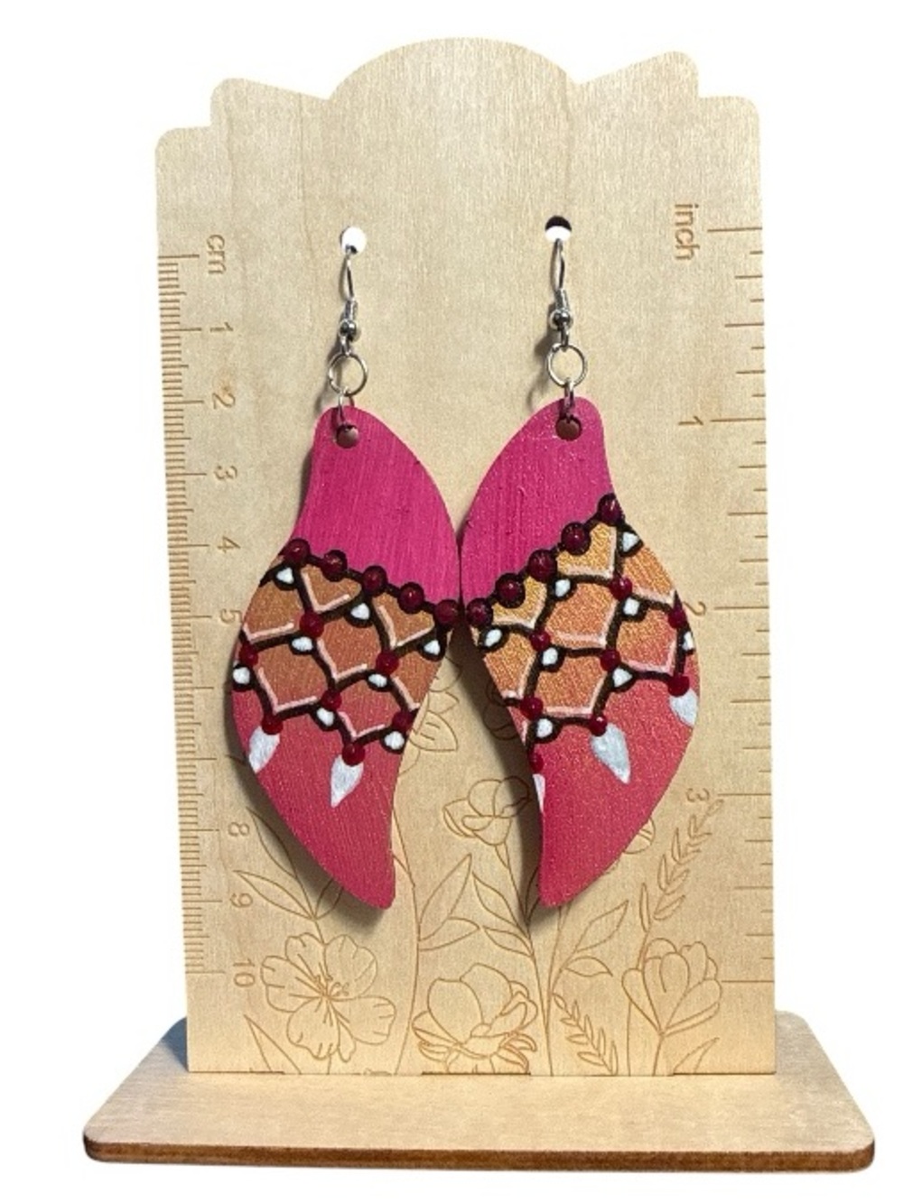 Handcrafted Pink Leaf Drop Earrings with Decorative Accents